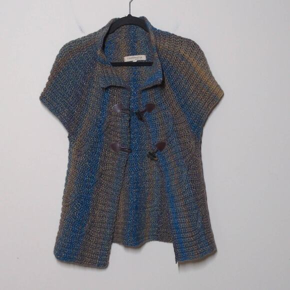 Lineamaglia Cardigan Sweater Green Marled Short Sleeve Collar Wool Blend Italy S - Picture 5 of 10